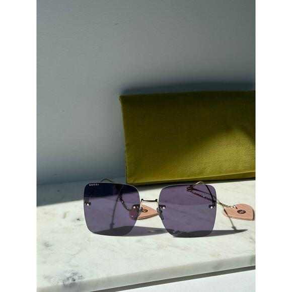 NEW Gucci GG1147S Earring Blue Square Rimless Sunglasses $725 main image 10
